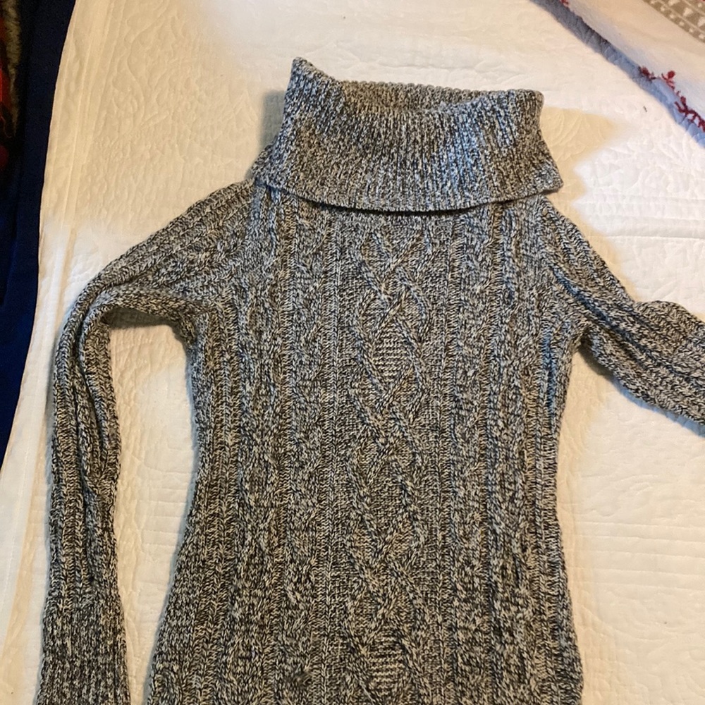 Ann Taylor Loft gray cowl neck sweater dress xxs cable knit